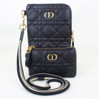 Christian Dior Black Calfskin Cannage Caro Multifunctional Pouch