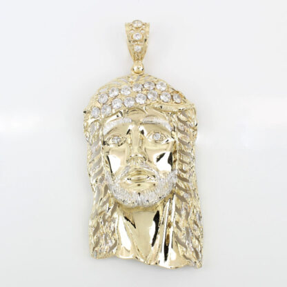 10K Yellow Gold Large Cubic Zirconia CZ Jesus Christ Religious Pendant