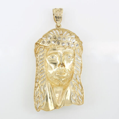 10K Yellow Gold Large Cubic Zirconia CZ Jesus Christ Religious Pendant - Image 4