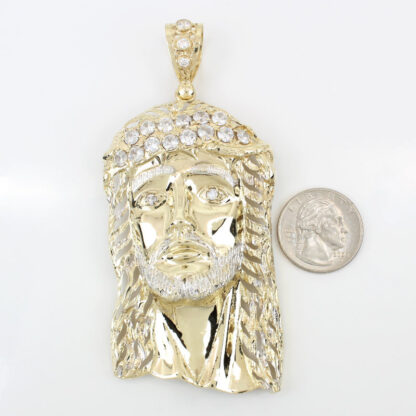 10K Yellow Gold Large Cubic Zirconia CZ Jesus Christ Religious Pendant - Image 2