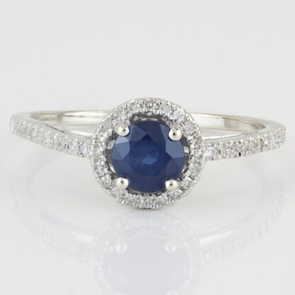 14KWG Diamond + Blue Stone Spinel Anniversary/ Wedding Engagement Ring by QCD