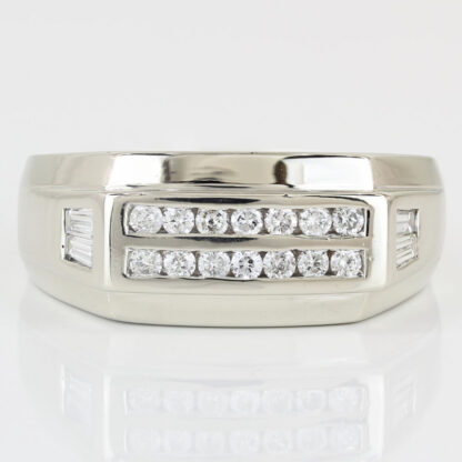 Men's 14KWG Round + Baguette Diamond Statement / Anniversary Ring