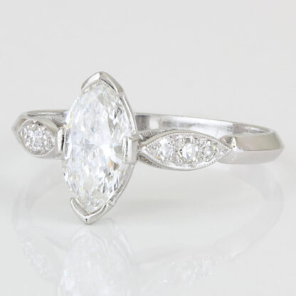 Early 1950's Platinum + Marquise Diamond Wedding Anniversary/ Engagement Ring - Image 2