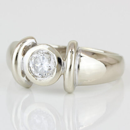 Vintage Modernist 14KWG Bezel Set .56CT I/VS2 Round Diamond Ring - Image 2