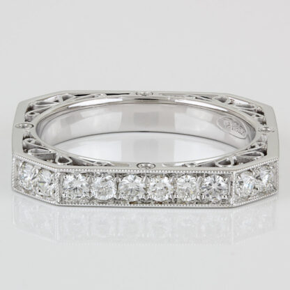 La Reina 18KWG Diamond Art Deco Octagonal Filigree Band Ring - Image 2