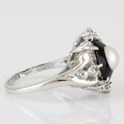 10KWG CZ Cultured Pearl Onyx Anniversary/ Cocktail Ring by Priscilla - Image 3