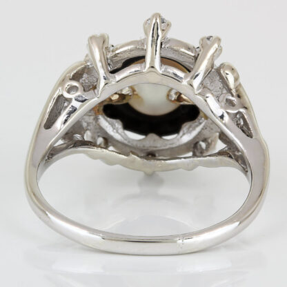 10KWG CZ Cultured Pearl Onyx Anniversary/ Cocktail Ring by Priscilla - Image 4