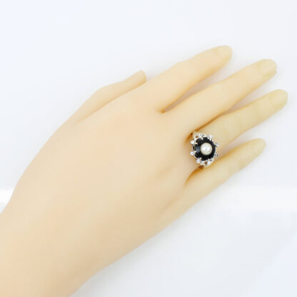 10KWG CZ Cultured Pearl Onyx Anniversary/ Cocktail Ring by Priscilla - Image 7