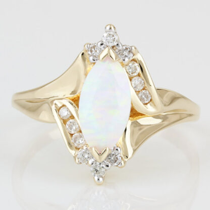 10KYG Australian Opal+ Diamond Wedding Anniversary/ Cocktail Ring by Leer Gem