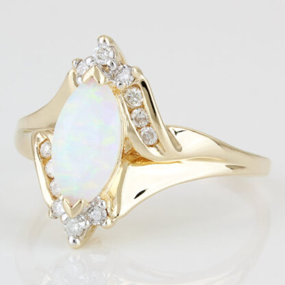 10KYG Australian Opal+ Diamond Wedding Anniversary/ Cocktail Ring by Leer Gem - Image 2