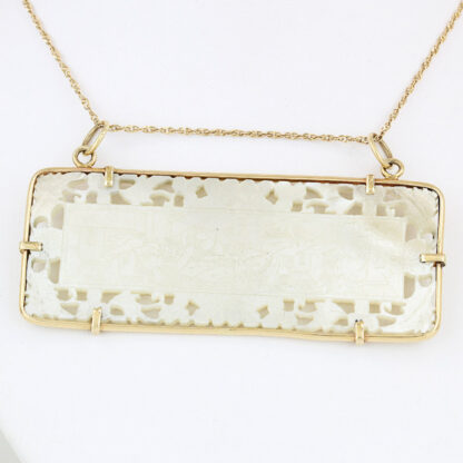 Antique Chinese Qing Mother of Pearl Pendant 14K Yellow Gold Bezel Gaming Chip