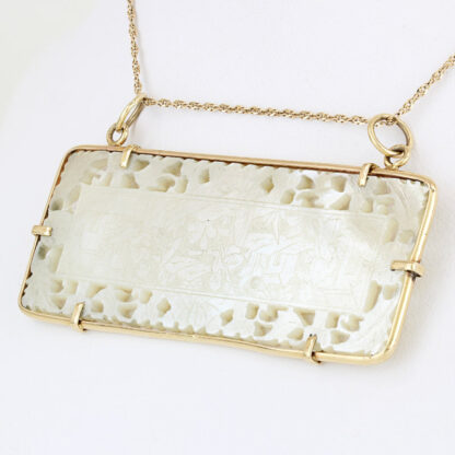 Antique Chinese Qing Mother of Pearl Pendant 14K Yellow Gold Bezel Gaming Chip - Image 2