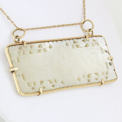 Antique Chinese Qing Mother of Pearl Pendant 14K Yellow Gold Bezel Gaming Chip - Image 3