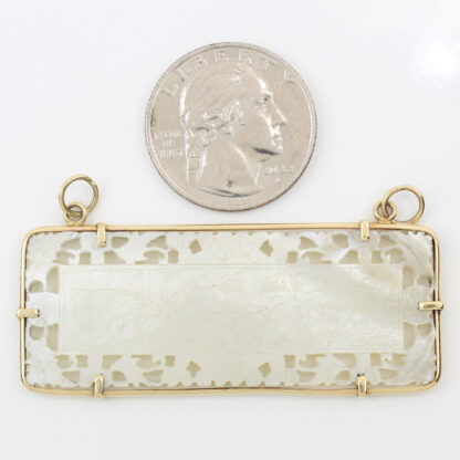 Antique Chinese Qing Mother of Pearl Pendant 14K Yellow Gold Bezel Gaming Chip - Image 5