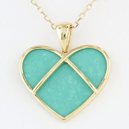 14K Yellow Gold Turquoise Heart Pendant w/ 18" Cable Link Chain Necklace