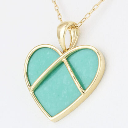 14K Yellow Gold Turquoise Heart Pendant w/ 18" Cable Link Chain Necklace - Image 2