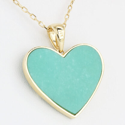 14K Yellow Gold Turquoise Heart Pendant w/ 18" Cable Link Chain Necklace - Image 3
