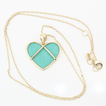 14K Yellow Gold Turquoise Heart Pendant w/ 18" Cable Link Chain Necklace - Image 5