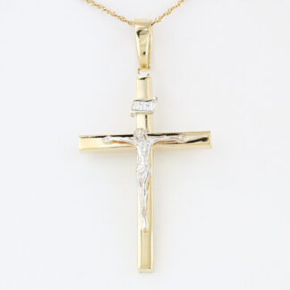 14K Two-tone Gold Jesus INRI Crucifix Pendant Latin Cross Catholic Jewelry