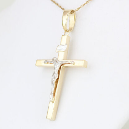 14K Two-tone Gold Jesus INRI Crucifix Pendant Latin Cross Catholic Jewelry - Image 2