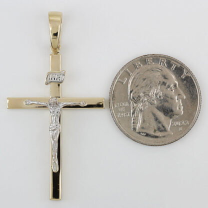 14K Two-tone Gold Jesus INRI Crucifix Pendant Latin Cross Catholic Jewelry - Image 6