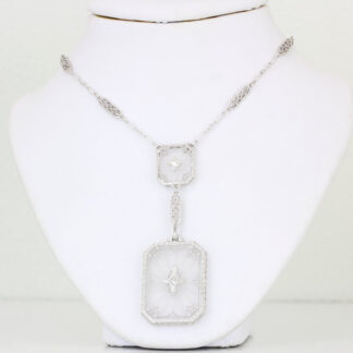Art Deco 14KWG Rock Crystral & Diamond Necklace Krementz & Co 1931-1938