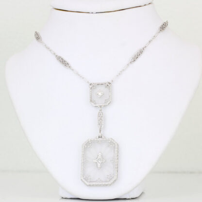 Art Deco 14KWG Rock Crystral & Diamond Necklace Krementz & Co 1931-1938