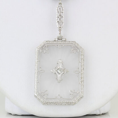Art Deco 14KWG Rock Crystral & Diamond Necklace Krementz & Co 1931-1938 - Image 2