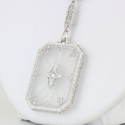 Art Deco 14KWG Rock Crystral & Diamond Necklace Krementz & Co 1931-1938 - Image 3