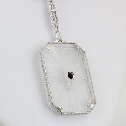 Art Deco 14KWG Rock Crystral & Diamond Necklace Krementz & Co 1931-1938 - Image 4