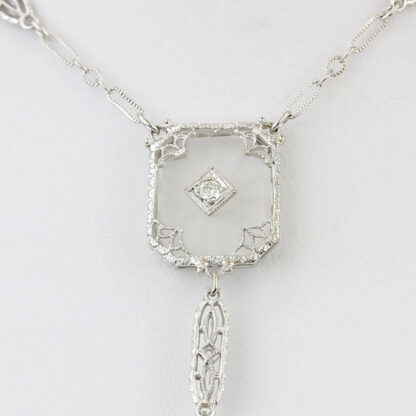 Art Deco 14KWG Rock Crystral & Diamond Necklace Krementz & Co 1931-1938 - Image 5