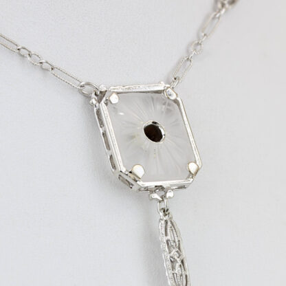 Art Deco 14KWG Rock Crystral & Diamond Necklace Krementz & Co 1931-1938 - Image 7