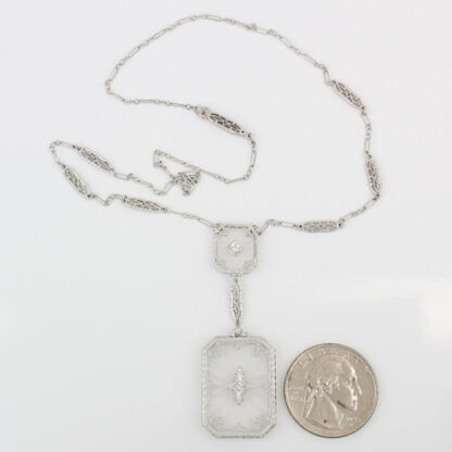 Art Deco 14KWG Rock Crystral & Diamond Necklace Krementz & Co 1931-1938 - Image 10