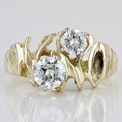 Vintage 1970s 14K Gold Nugget Freeform Ring European Diamond Retro Modernist