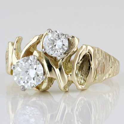Vintage 1970s 14K Gold Nugget Freeform Ring European Diamond Retro Modernist - Image 2