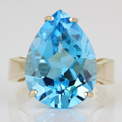 10KYG Pear Swiss Blue Topaz Ring 13ct Cocktail Birthstone Anniversary