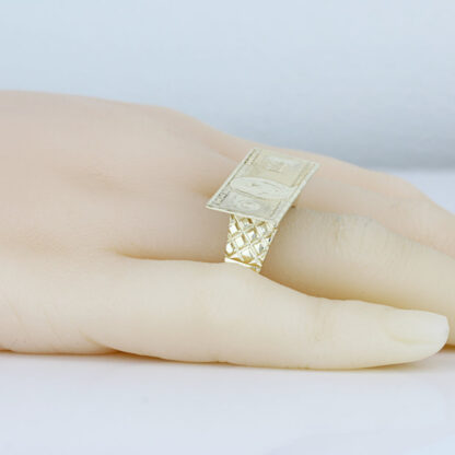 10KYG $100.00 One Hundred Dollar Tree Bill Benjamin Franklin Statement Ring - Image 6