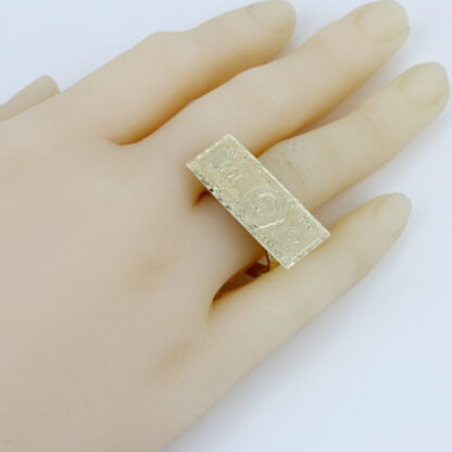 10KYG $100.00 One Hundred Dollar Tree Bill Benjamin Franklin Statement Ring - Image 7