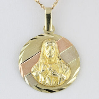10K Tri-Color Gold Sacred Heart of Jesus Pendant Religious Medallion Charm