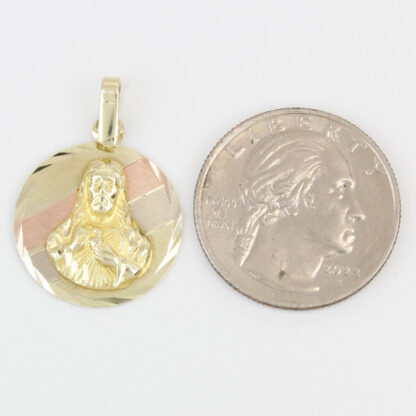 10K Tri-Color Gold Sacred Heart of Jesus Pendant Religious Medallion Charm - Image 5