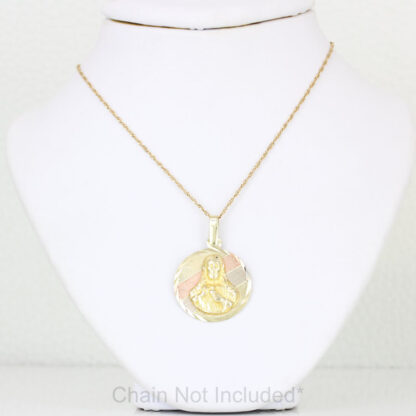 10K Tri-Color Gold Sacred Heart of Jesus Pendant Religious Medallion Charm - Image 4