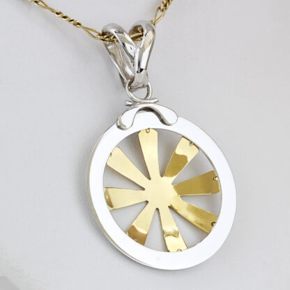 18K Gold Diamond Zodiac Pendant Two-Tone Yellow White Sun Wheel Astrology Charm - Image 3