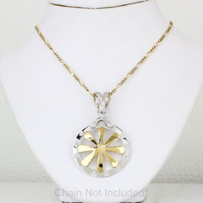 18K Gold Diamond Zodiac Pendant Two-Tone Yellow White Sun Wheel Astrology Charm - Image 4