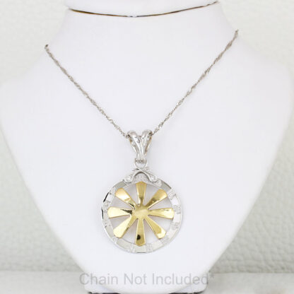 18K Gold Diamond Zodiac Pendant Two-Tone Yellow White Sun Wheel Astrology Charm - Image 5