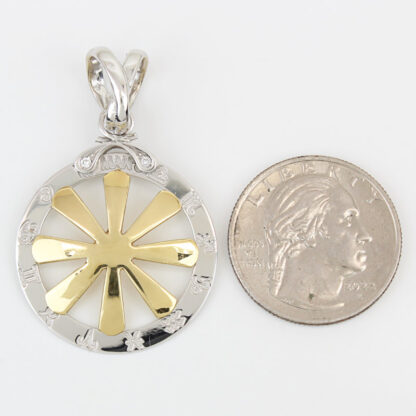 18K Gold Diamond Zodiac Pendant Two-Tone Yellow White Sun Wheel Astrology Charm - Image 7
