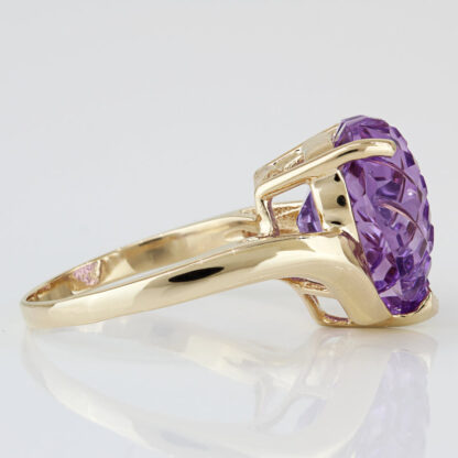 14KYG Heart Shaped Checkerboard Amethyst Ring Birthstone Anniversary - Image 3