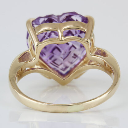 14KYG Heart Shaped Checkerboard Amethyst Ring Birthstone Anniversary - Image 4