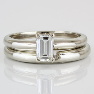 14K White Gold Half Carat Emerald-Cut Diamond 2 Piece Wedding Set Band & Ring