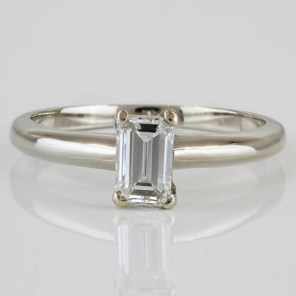 14K White Gold Half Carat Emerald-Cut Diamond 2 Piece Wedding Set Band & Ring - Image 2