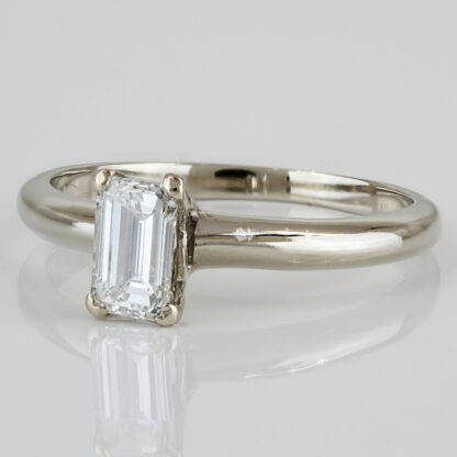 14K White Gold Half Carat Emerald-Cut Diamond 2 Piece Wedding Set Band & Ring - Image 3